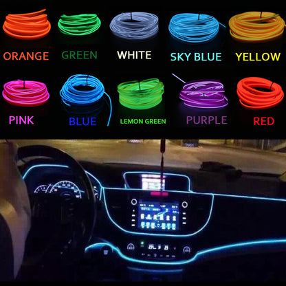 EL Wire Flash Rope Tube Cable LED Strip Flexible Neon Lamp Glow String Light For Car Decoration With 8mm Sewing Edge Car Styling